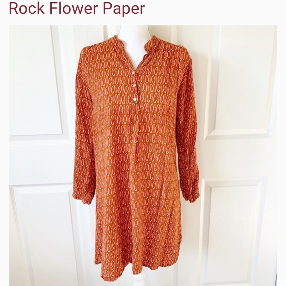 Rock Flower Paper Orange Indian Print Tunic Top